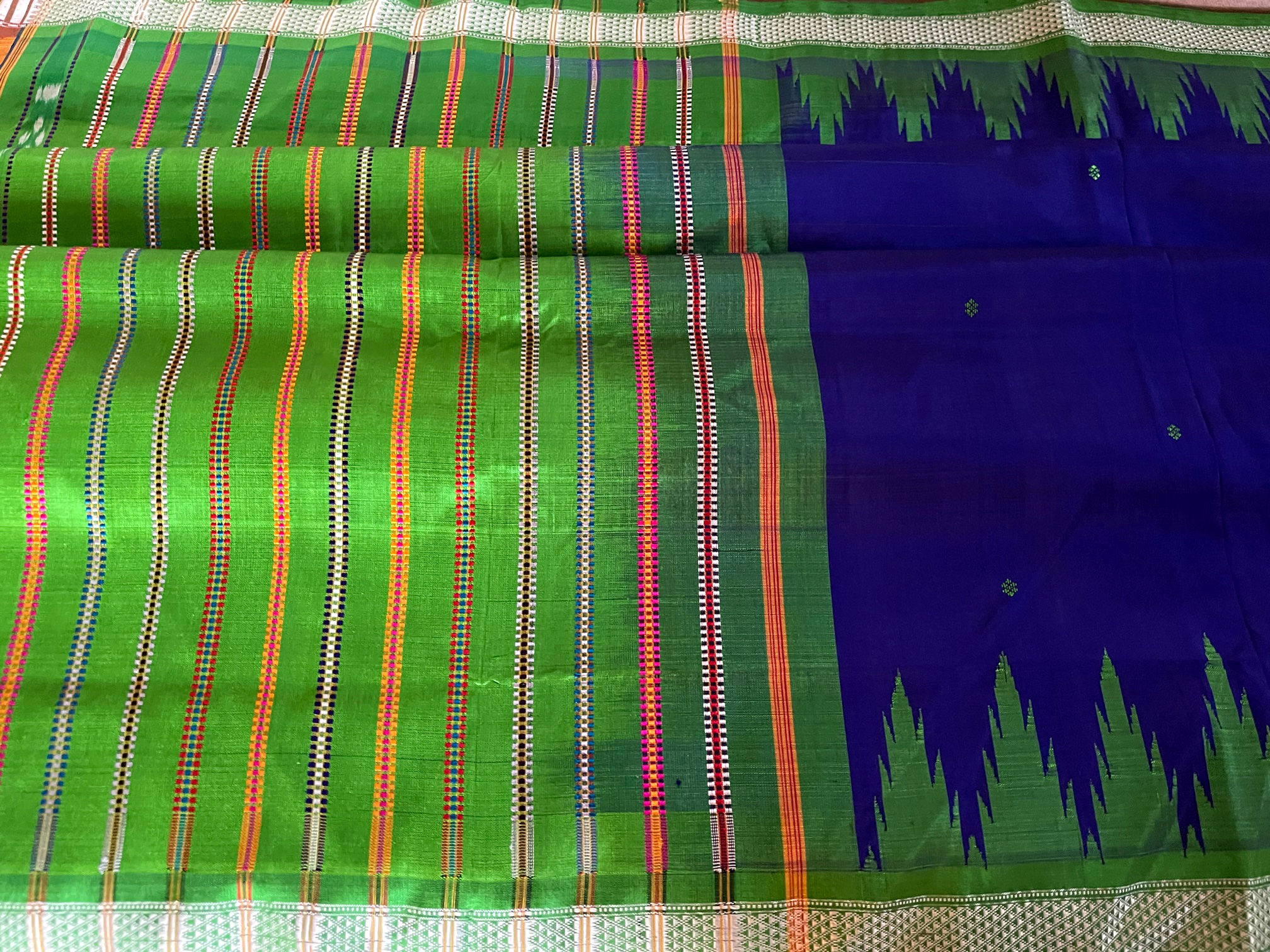 Orissa Berhampur Silk Royal Blue Green Double Palla