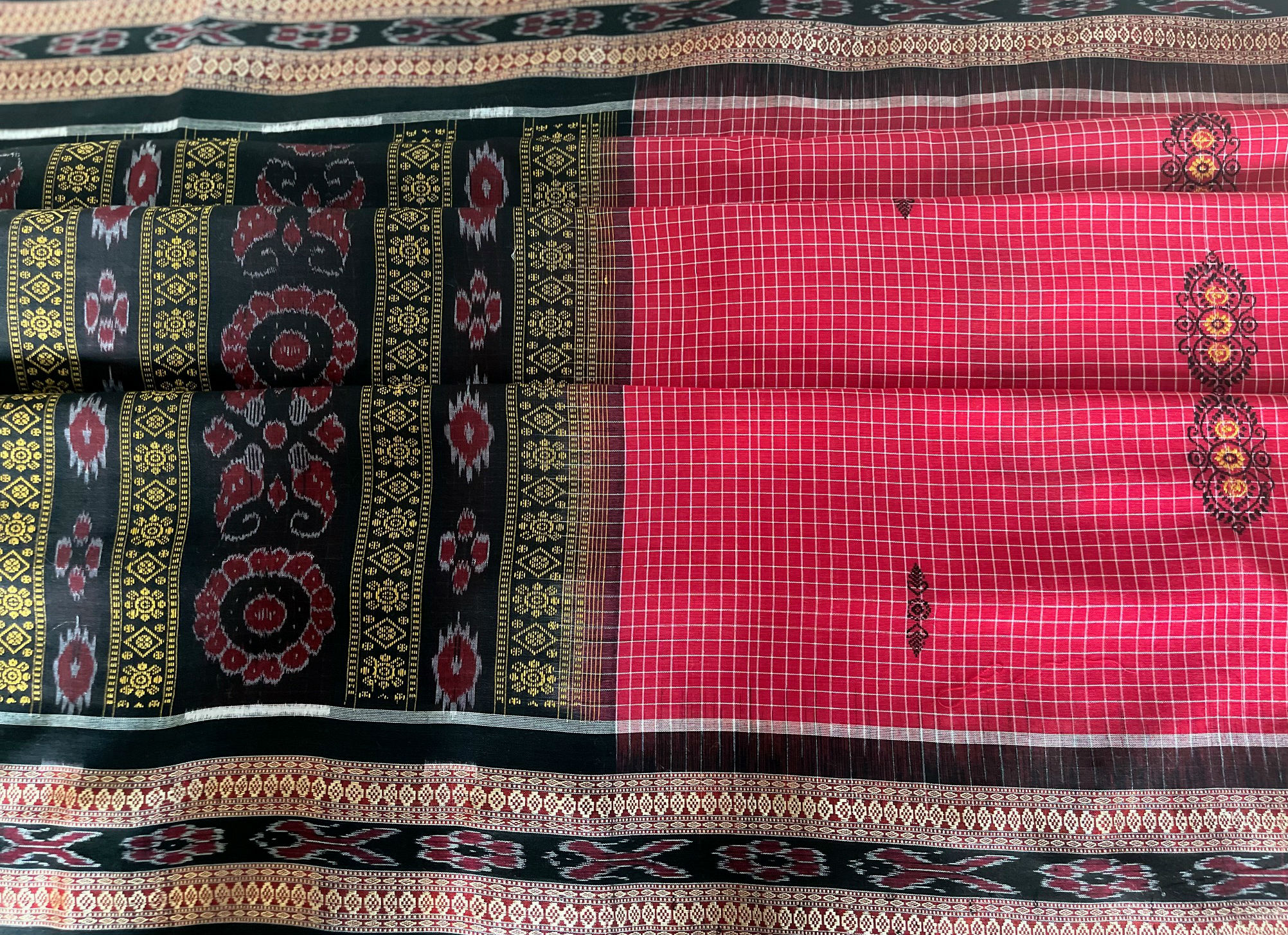 Bomkai Red Checks with Black Cotton - Click Image to Close