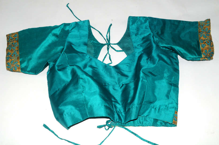 Party wear choli Pure silk teal gold Large