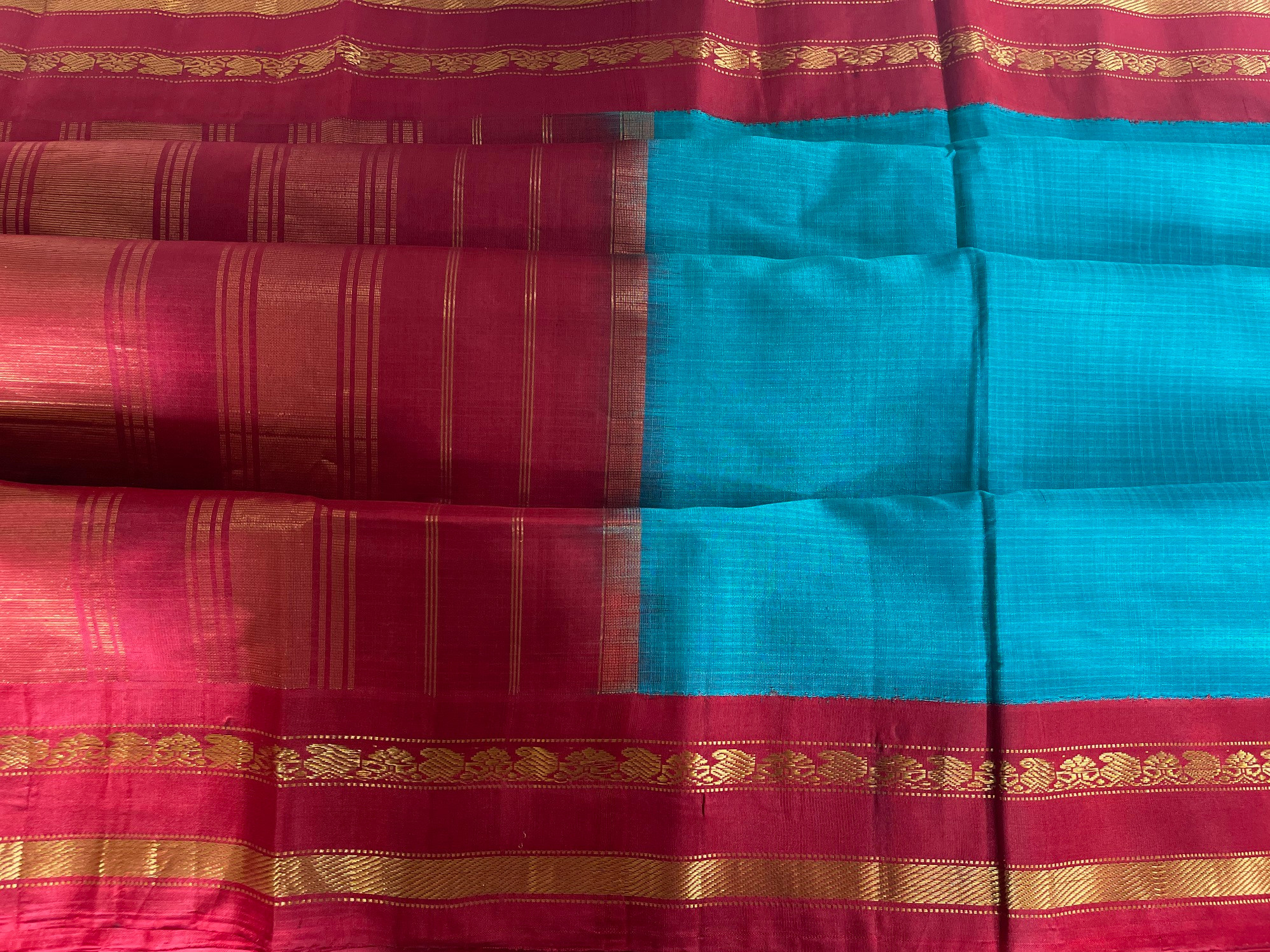 Gadwal Blue and Red Saree