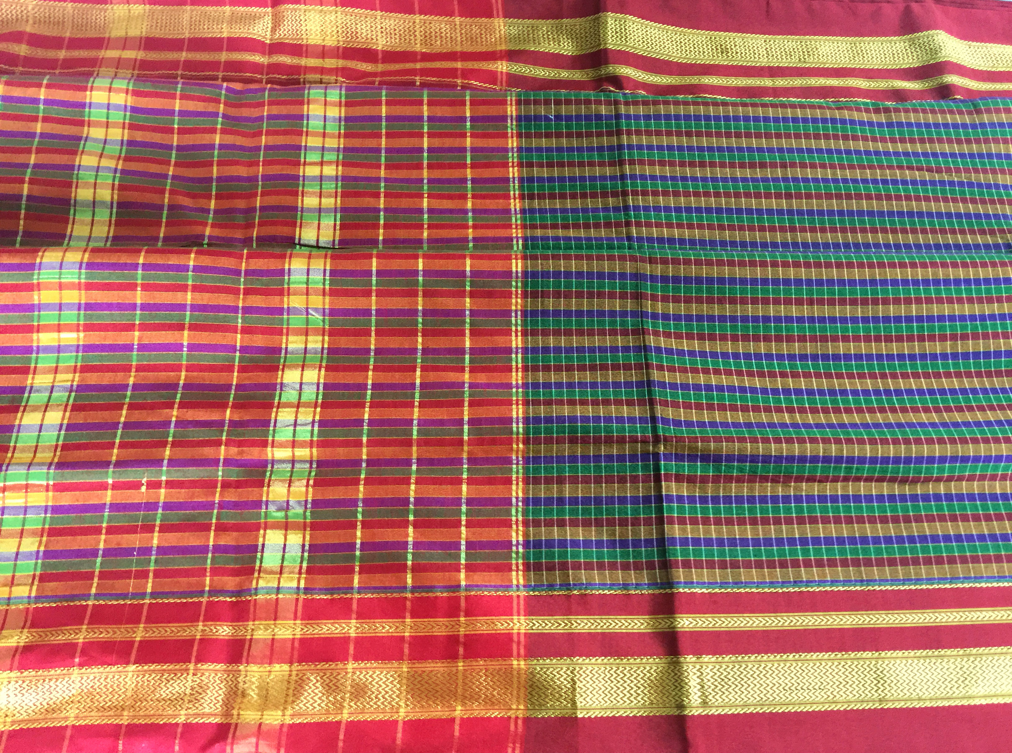 Ilkal Multicolored Checked with Red Borders