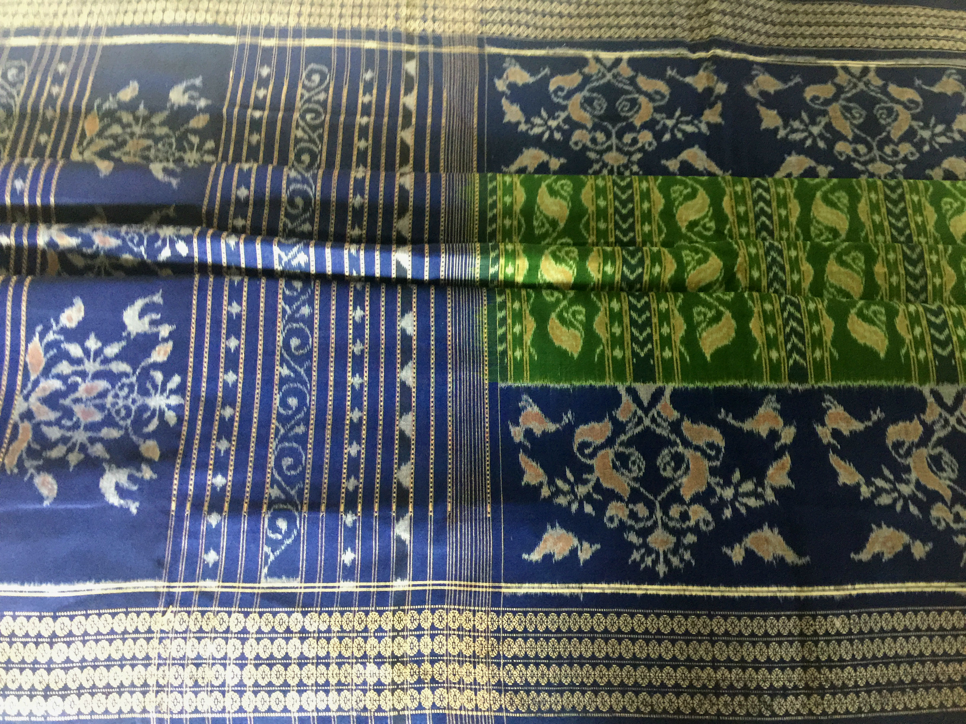 Orissa Green and Blue Fine Ikat - Click Image to Close